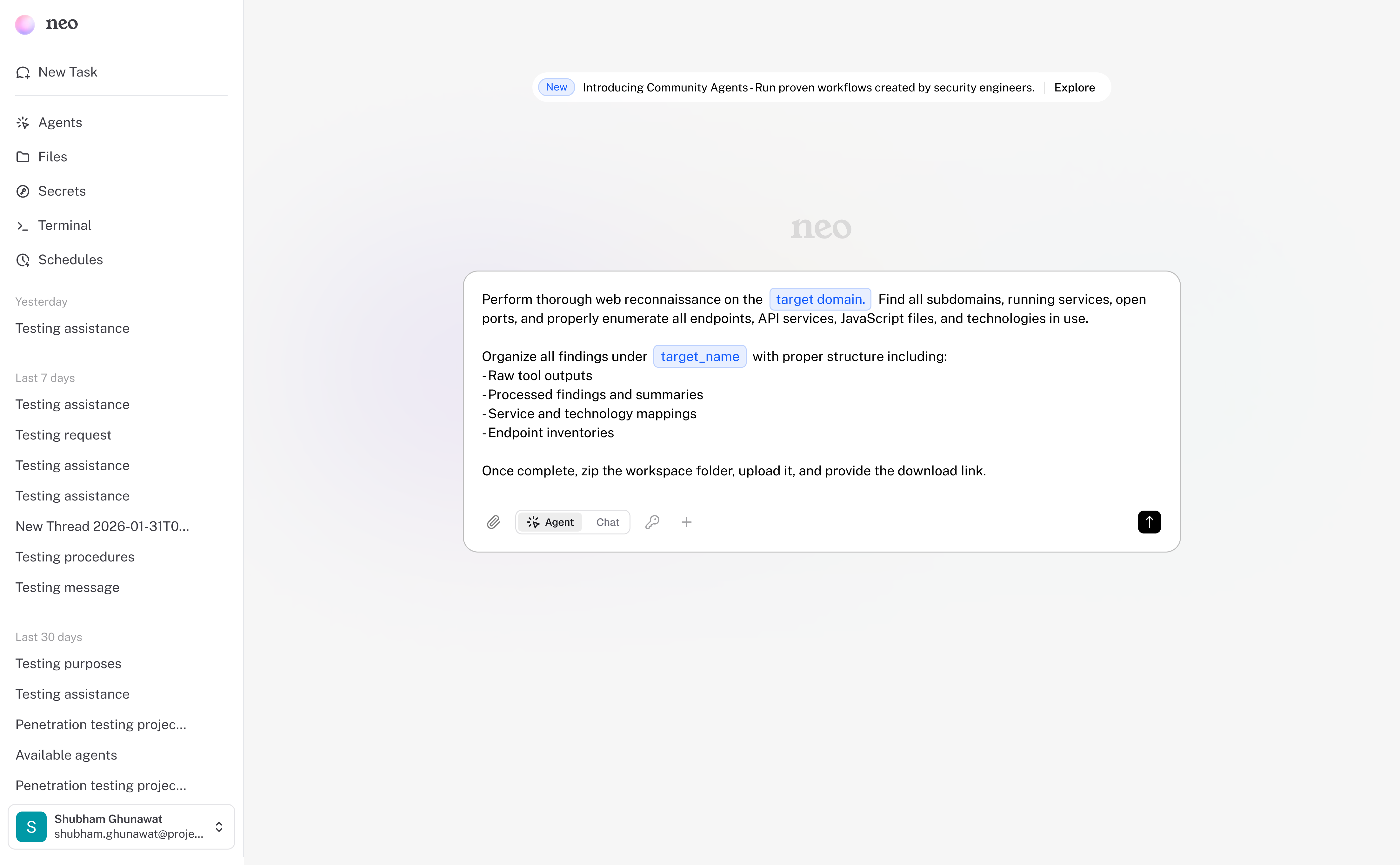 Neo chat task prompt interface