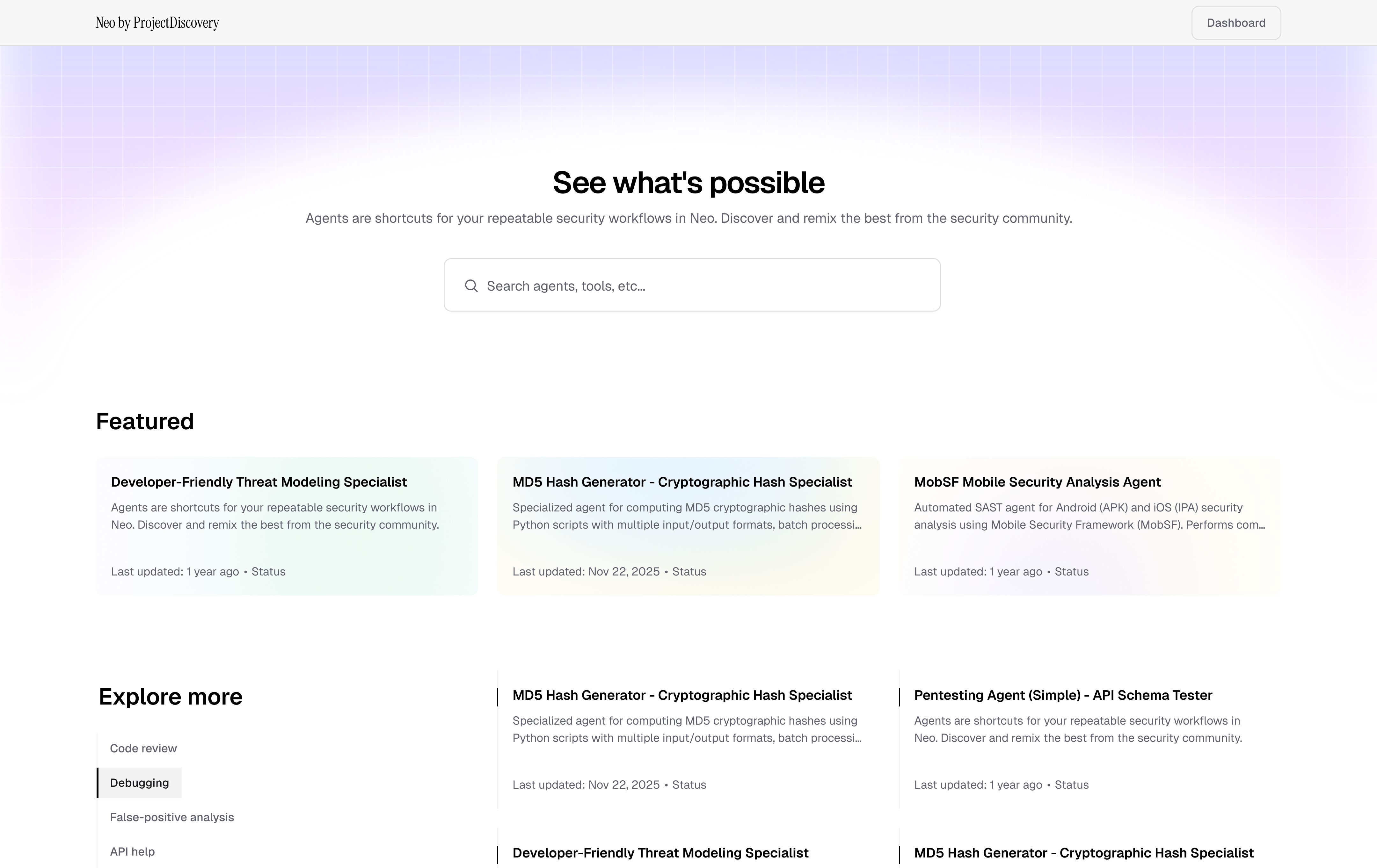 Neo community agents page